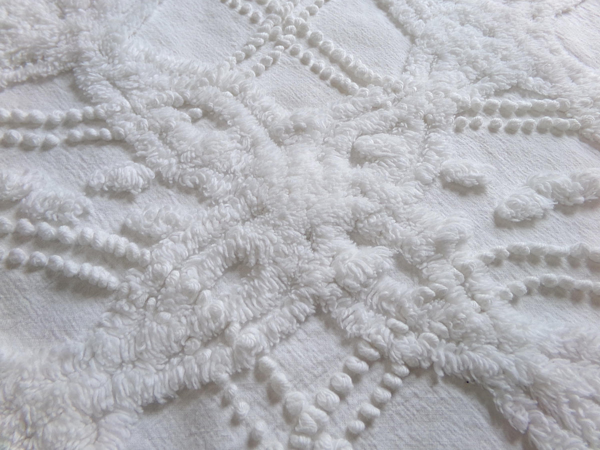 White Infinity Links Vintage Chenille Bedspread Fabric, 12x18" Piece