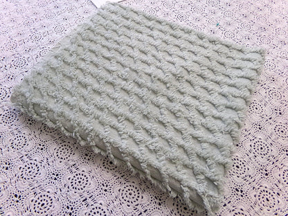 Calming Sage Vintage Chenille Bedspread Fabric Green Diamond Lattice 20x24"