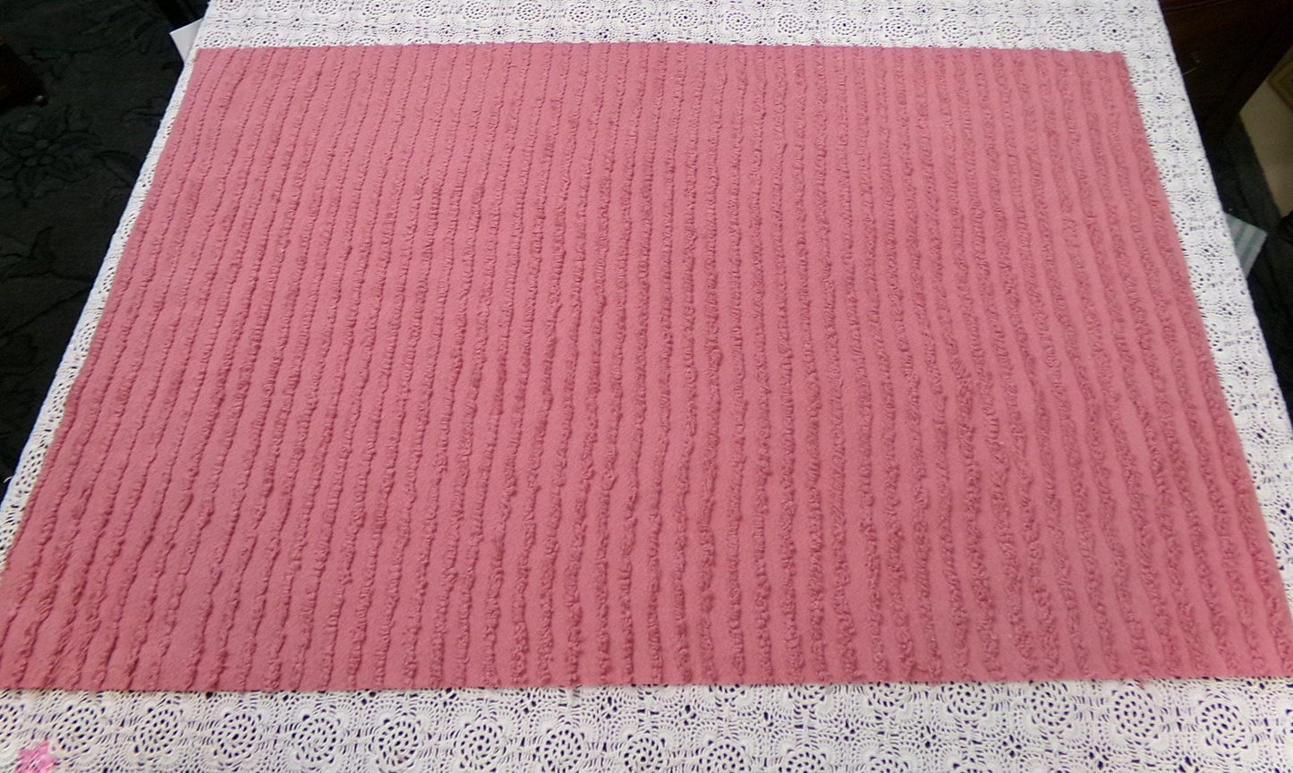 Vintage Chenille Fabric Dusty Rose Simple Stripe Pattern 18x30"