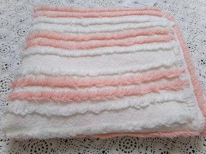 vintage chenille bedspread fabric summer peach & white stripes 15.5x29"