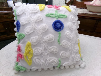 canyon group vintage chenille pillow cover, single 17" square sham rainbow wedding cake design