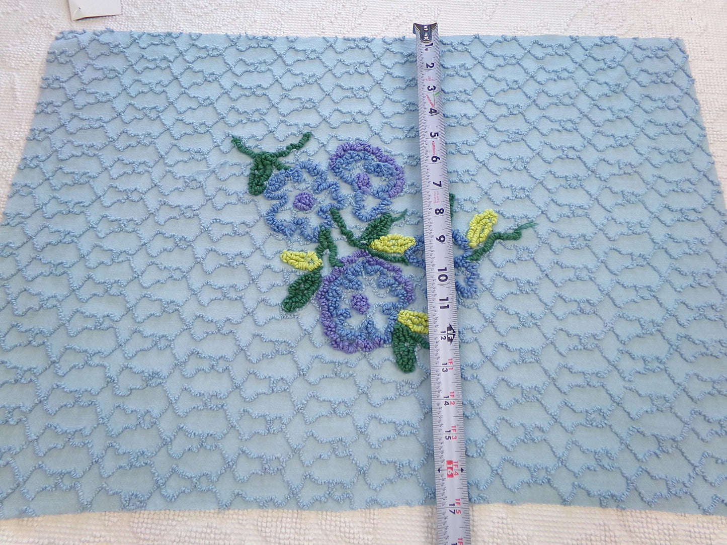 Quiet Midnight Blue Vintage Chenille Fabric, Floral 16" x 24" Piece w/ unique chain link design