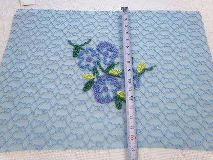 Quiet Midnight Blue Vintage Chenille Fabric, Floral 16" x 24" Piece w/ unique chain link design