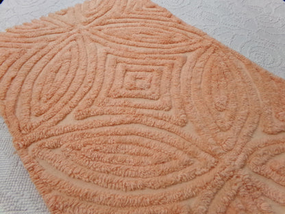 Peach Plush Vintage Chenille Fabric, tufted wedding ring design, sewing craft quilt material, 18" x 25" piece