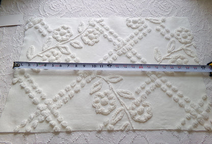 Elegant White Floral Chenille Fabric: Vintage Cottage Style 23" x 15" Cut Piece