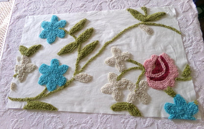 wild rose vintage chenille fabric, sewing material for floral appliques, quilts 15" x 26"