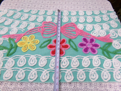 Special Jade Floral Swag Vintage Chenille Bedspread Fabric 18" x 34" Piece