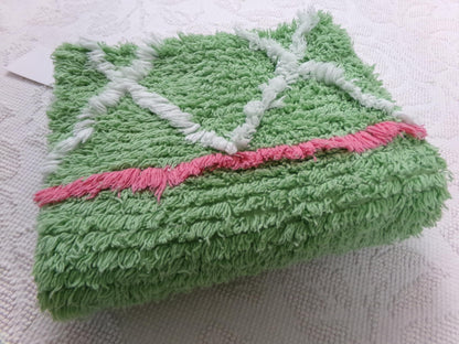 vintage apple green chenille fabric, plush terrytuft geometric design, 18" x 32" piece