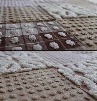 Cozy Mocha Chenille Quilt Squares Set, from Vintage Bedspread Fabric, 16 Blocks, 6" x 6" inches each, Pops & Daisies