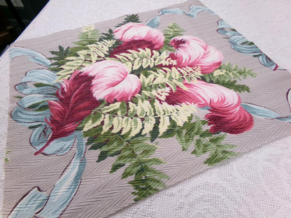 Pink Feather Plumes Vintage Barkcloth Style Fabric Rayon Texture Material 19x22"