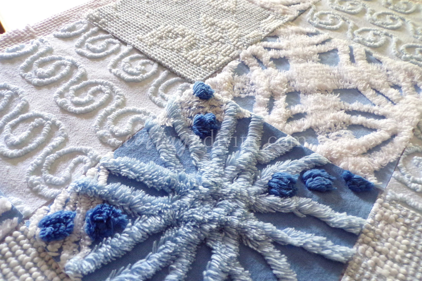 Boho Blues Vintage 6" Chenille Fabric Squares Set of 16 Quilt Blocks