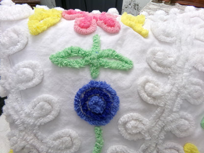 canyon group vintage chenille pillow cover, single 17" square sham rainbow wedding cake design