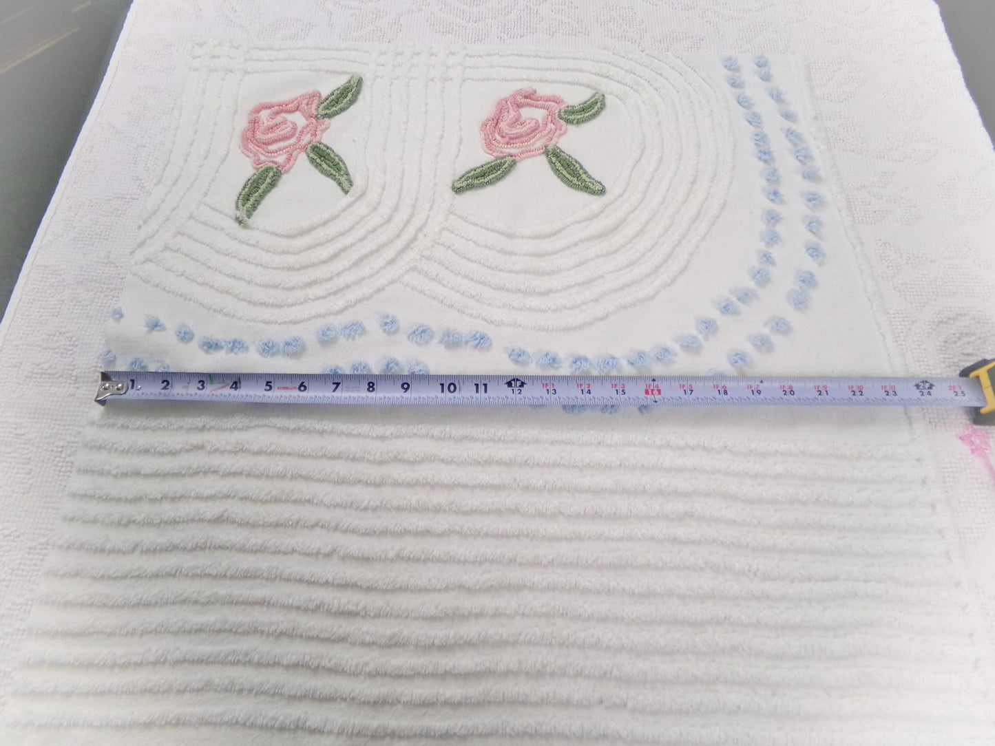 Cottage Rose Vintage Chenille Fabric Quilt Material, 26" x 23" piece
