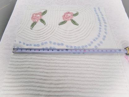 Cottage Rose Vintage Chenille Fabric Quilt Material, 26" x 23" piece