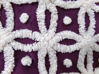 Vintage Chenille Fabric, Mulberry Snowdrops 18" x 24" Piece of Geometric White Tufted Cotton Sewing & Quilt Material