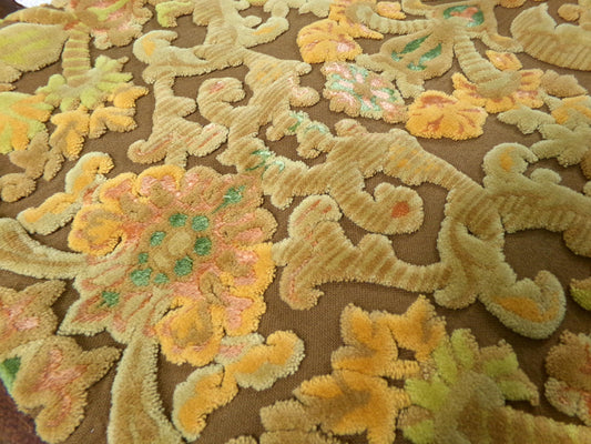 vintage cut velvet fabric, rusty coppertone boho tapestry style Bates design, 12" x 20" cut piece, for wallhanging, small bags