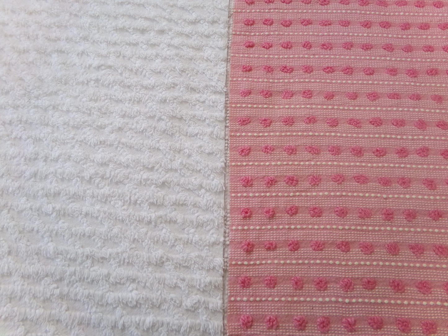 Vintage Chenille Fabric Bundle in Pink Dot & White Lattice, 2 Pieces 12" x 18" each | Quick Stash Builder for Fiber Arts, Quilting