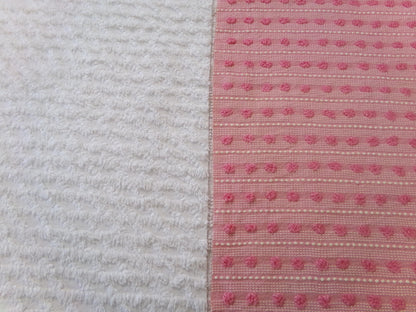 Vintage Chenille Fabric Bundle in Pink Dot & White Lattice, 2 Pieces 12" x 18" each | Quick Stash Builder for Fiber Arts, Quilting