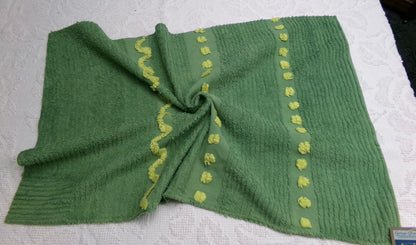 Goblin Green Vintage Chenille Bedspread Fabric Piece | Sewing Quilt Material 17" x 25"