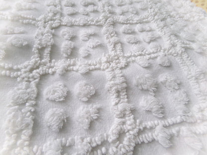 White Vintage Chenille Fabric: Tumbling Block Pops Geometric Design, 20" x 24" Piece Sewing & Quilt Material