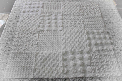 white chenille fabric squares in great textures, coin dots, lattice, mini pop sparkle & squiggles, 16 vintage quilt blocks, 6" x 6" ea