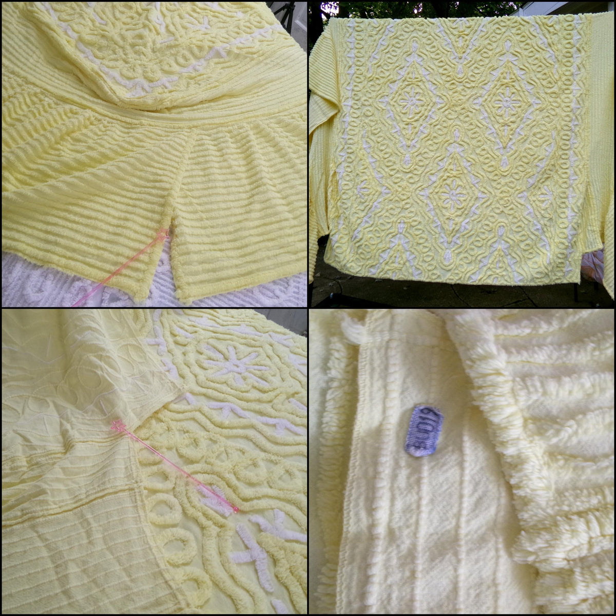 Luxury Euro Style Vintage Chenille Bedspread, FULL SZ Lemon Chiffon Diamond Tuft