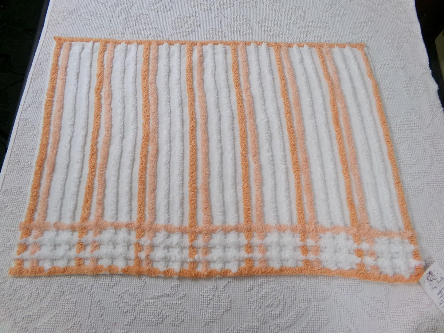 Peach & White Striped Vintage Chenille Fabric, versatile sewing craft quilt material, 18" x 25" piece