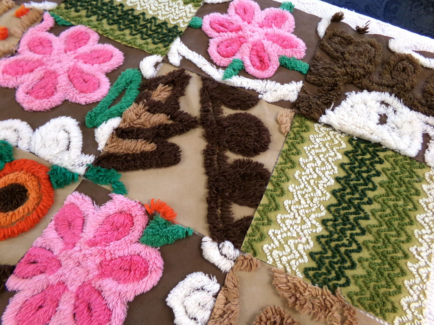 fall fairy vintage chenille fabric squares, set of 16 hippie boho 6" blocks for arts & crafts, sewing