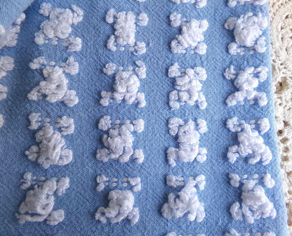 White Rosebud Vintage Chenille Fabric Piece, Beyond Beautiful Blue Rose Material for Quilts & Pillows, 24" x 20" inches