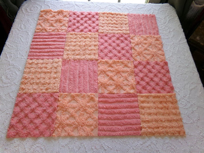 peach sorbet vintage chenille fabric squares, set of 16 plush soft tufted 6" quilt blocks