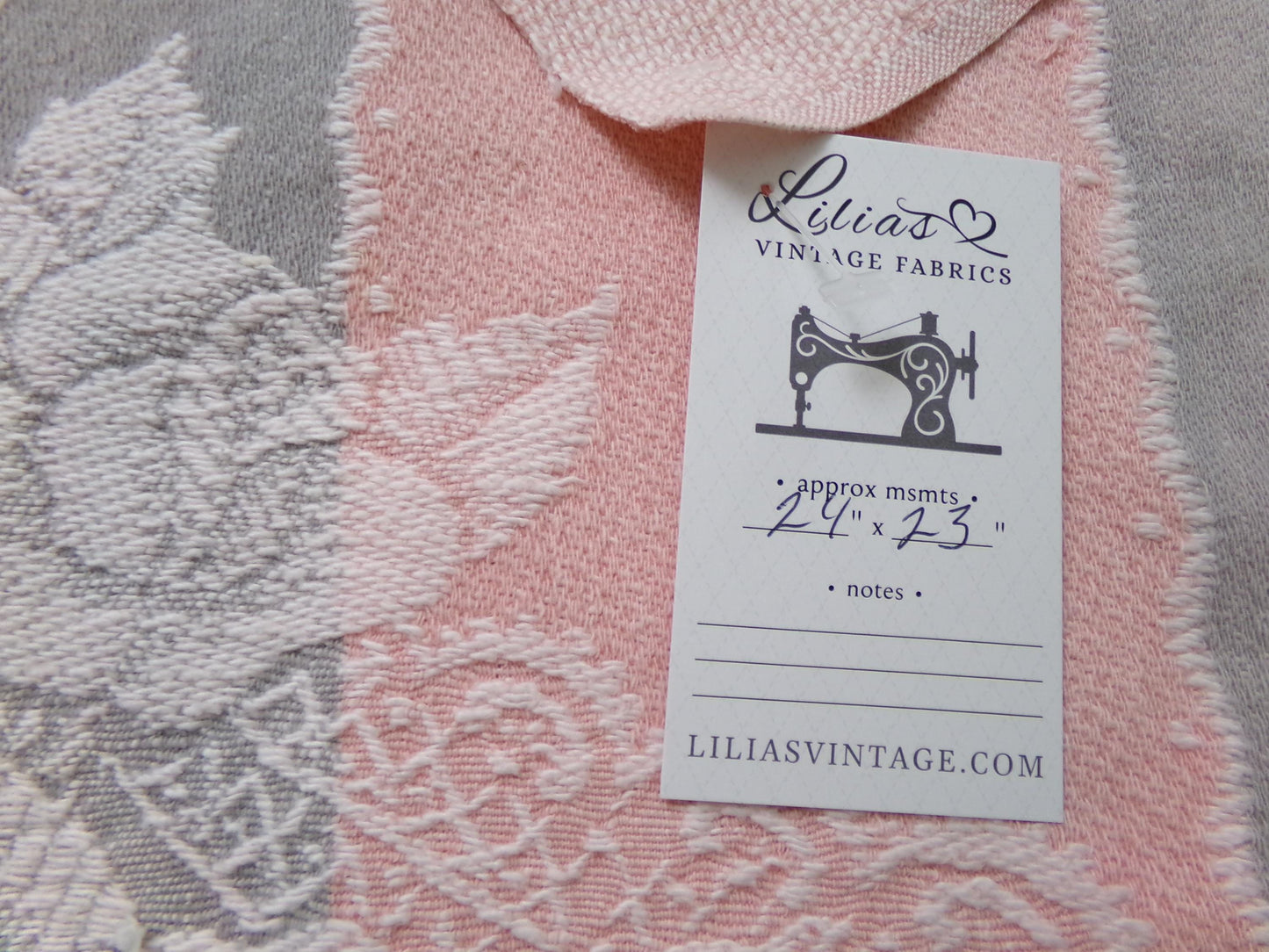 Lacy Rose Vintage Woven Fabric Piece Pink & Grey Stripes Shabby Chic Sewing Material 24x23"
