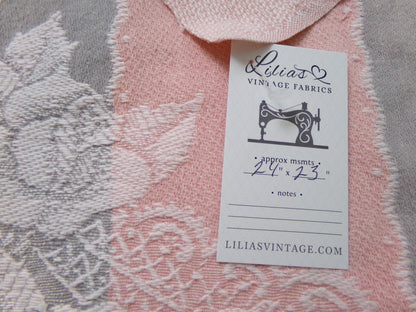 Lacy Rose Vintage Woven Fabric Piece Pink & Grey Stripes Shabby Chic Sewing Material 24x23"