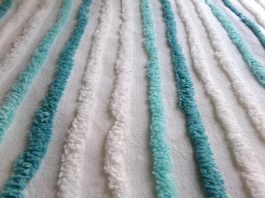 breezy coastal cottage chenille fabric, vintage aqua, teal & white striped sewing material for handmade quilts, crafts, 18" x 24" inch piece