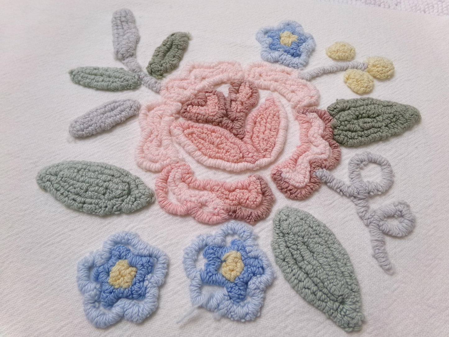 Solitary Rose Vintage Chenille Bedspread Fabric, Shabby Sweet Sewing Material, 22" x 24"