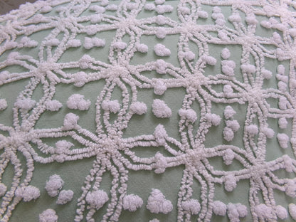 Vintage Sage Green Chenille Bedspread Fabric, Shabby Wedding Ring Pop 18x24" Quilting Material