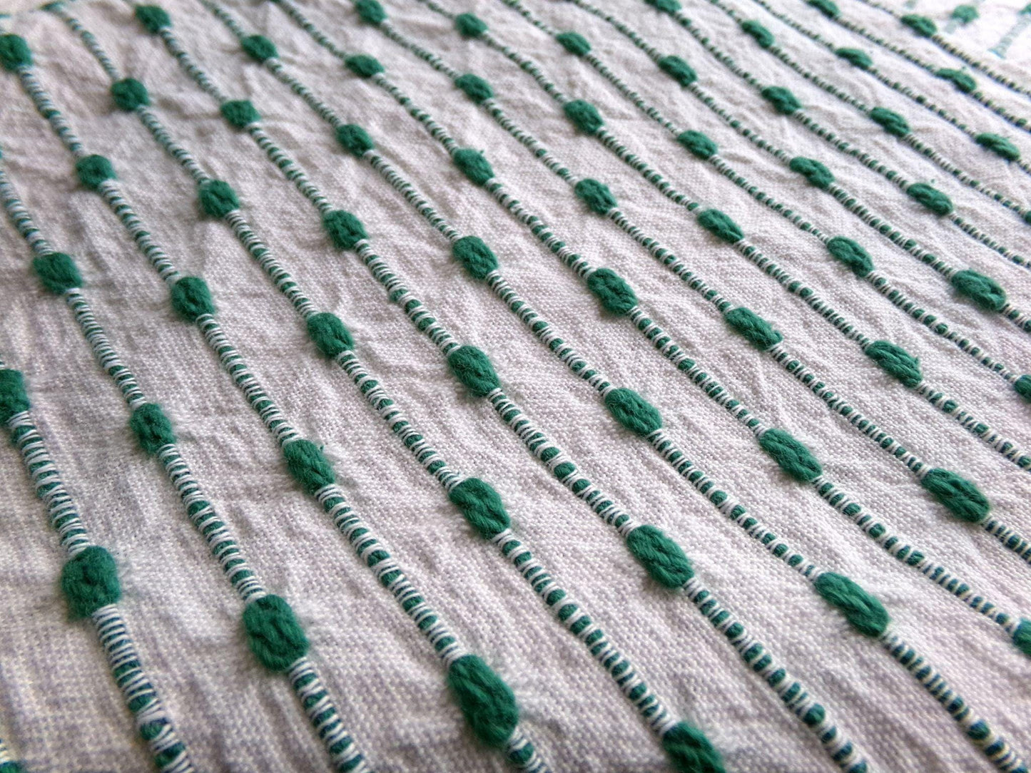vtg preppy fabric chenille raindrop dots green & white 20x25" piece