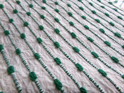 vtg preppy fabric chenille raindrop dots green & white 20x25" piece