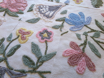 fantasy botanicals vintage chenille fabric squares, set of 16 natural floral 6" quilt blocks for crafts, sewing, diy pillow covers