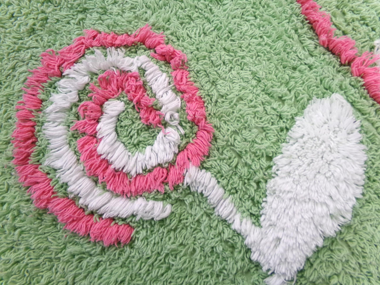 Pink Lollipop Flower Vintage Style Chenille Fabric Apple Green 22 x 27" Sewing Material