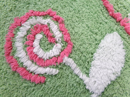 Pink Lollipop Flower Vintage Style Chenille Fabric Apple Green 22 x 27" Sewing Material