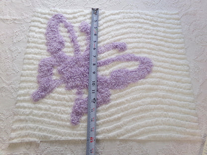 lilac butterfly vintage style chenille fabric, 19" x 15" piece of cotton sewing material, upcycle into pillows, quilts
