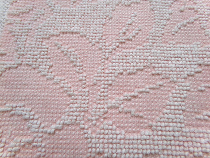 Pink Rose Vintage Hobnail Chenille Fabric Piece Cabbage Rose Reversible Shadow Design 18x24"