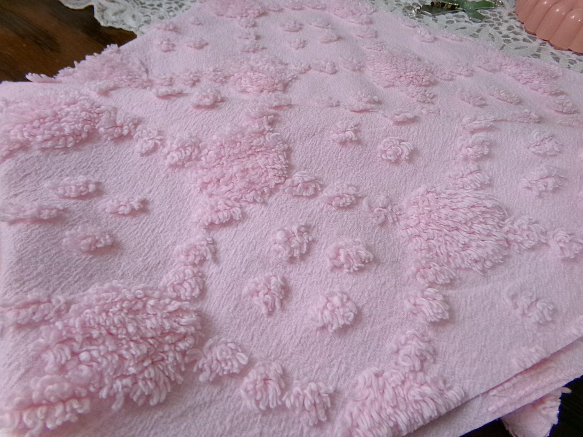 Soft Pink Vintage Style Chenille Fabric, Diamond Lattice Pops, 18x24" Piece