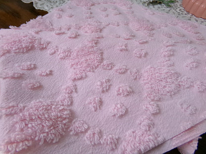 Soft Pink Vintage Style Chenille Fabric, Diamond Lattice Pops, 18x24" Piece