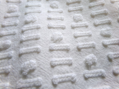 vintage white chenille fabric: dainty dot dash design, 18" x 24" piece