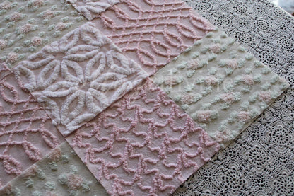 Pink Quilt Squares, Daisy Rosebud Craft Square Set from Vintage Bedspread Fabric, 16 Blocks, 6" x 6" inch