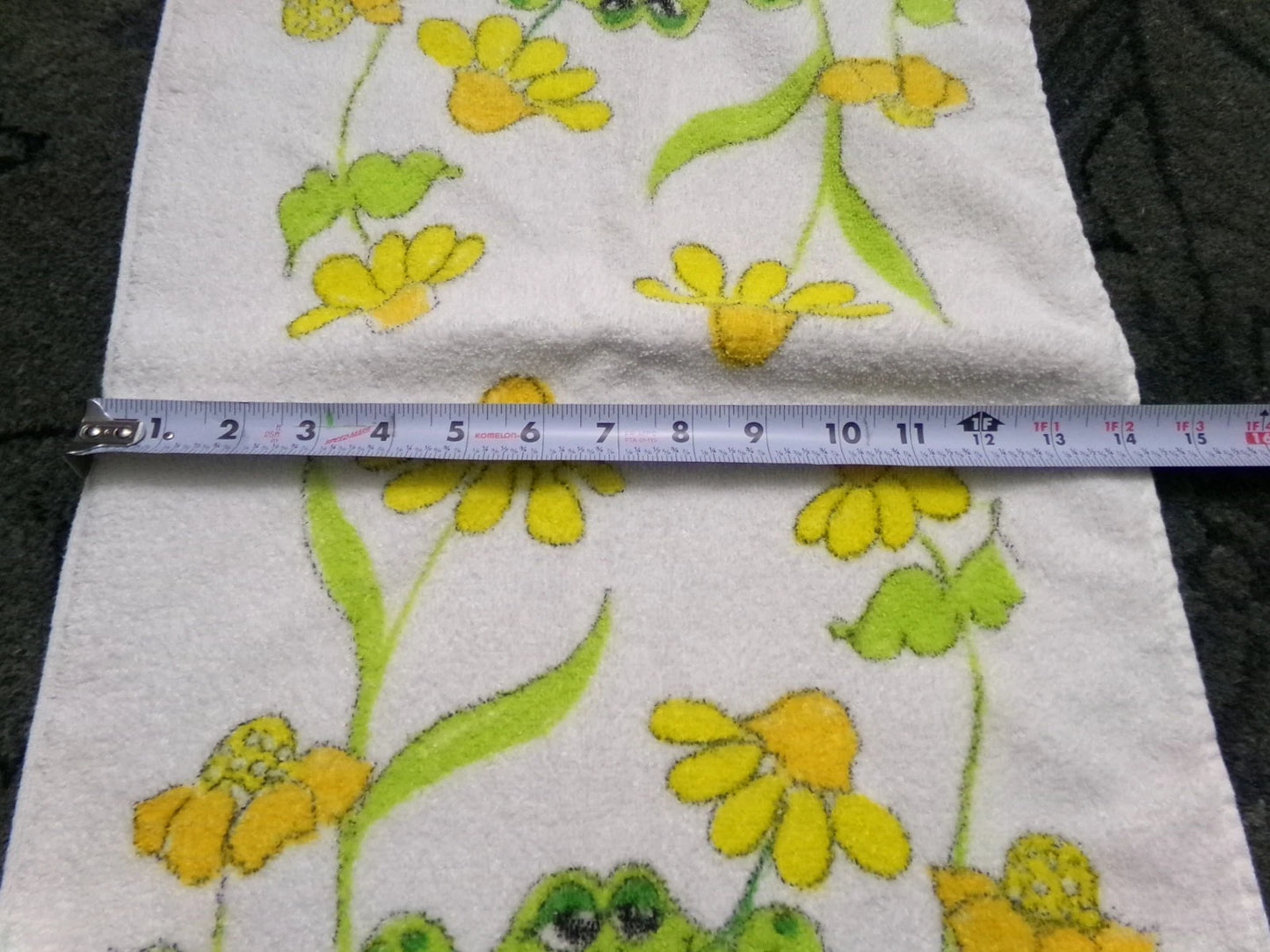 Vintage Frog Towel 1970s Boho Cannon Kitchen Hand Terry Towel 14X24" w/ Fringe