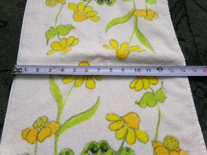 Vintage Frog Towel 1970s Boho Cannon Kitchen Hand Terry Towel 14X24" w/ Fringe