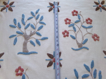 Vintage Bohemian Chenille Fabric - Natural Woodland Tree Floral & Star Design, 28" x 29"