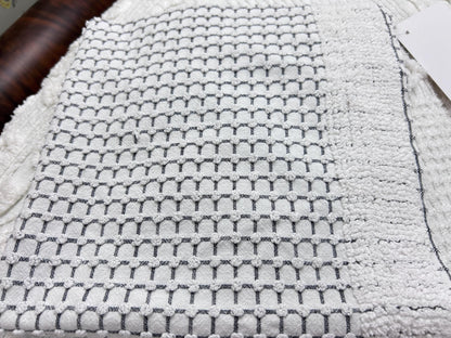Black & White Vintage Chenille Fabric, Micro Grid Pops, Shaggy Edge Trim 20x20"
